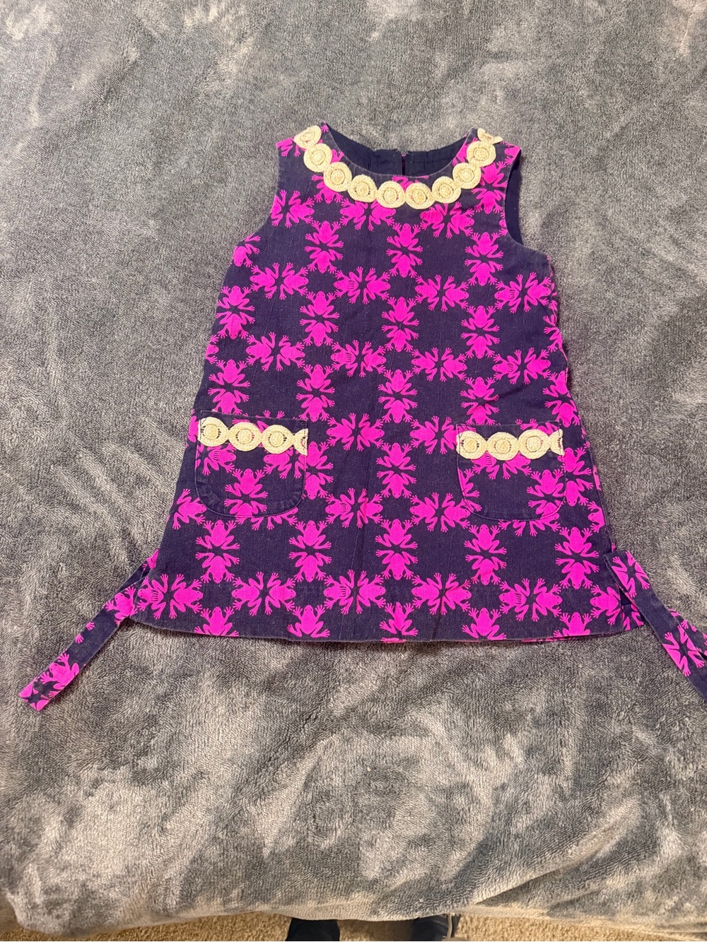 Lilly Pulitzer Navy and Hot Pink Floral Tank Top with Gold Trim